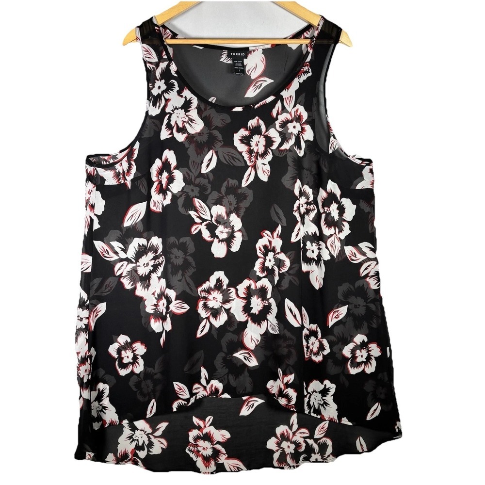 Torrid Top Womens 2X Sheer Dark Floral Cottage Layering Hi Low Classic Office